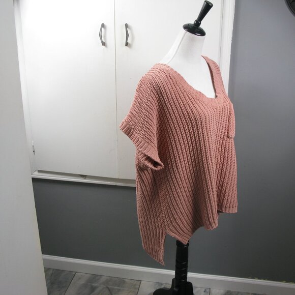 POL Peach Chenille Short Sleeve V-Neck Boxy Sweater Size Large - Picture 4 of 5